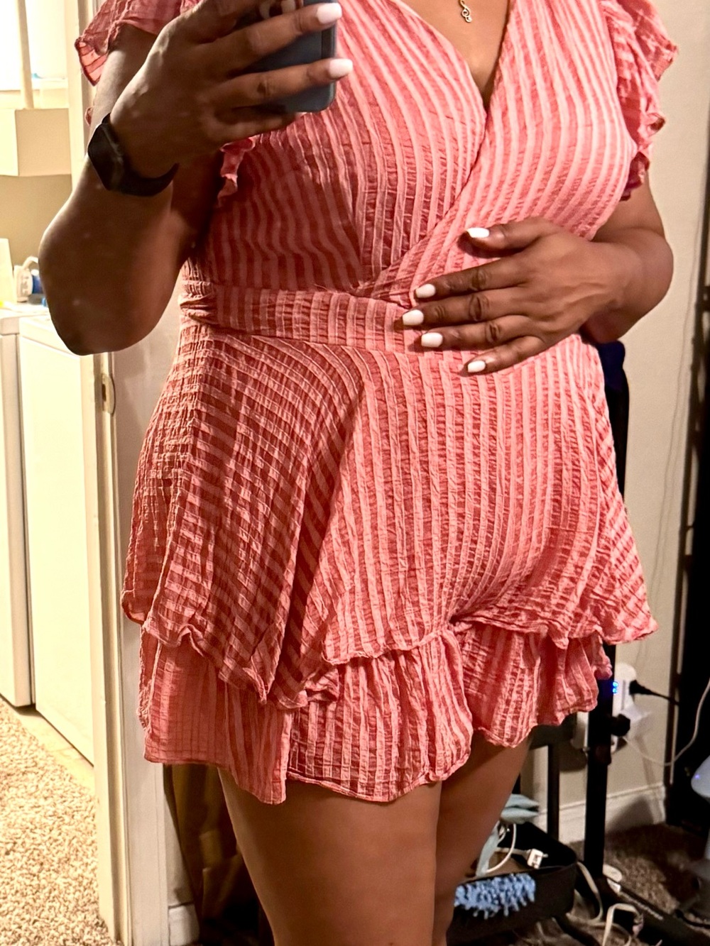 City Chic Coral Pink Striped Wrap Romper